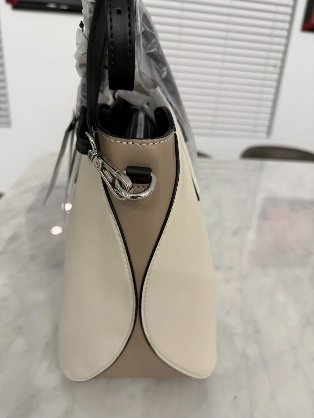Nine West Cream Satchel with Black Handles